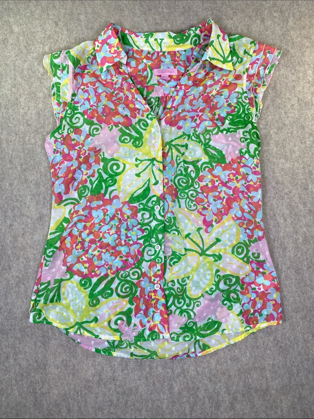 Lilly Pulitzer Pink, Green & Yellow Floral Button-Down Top